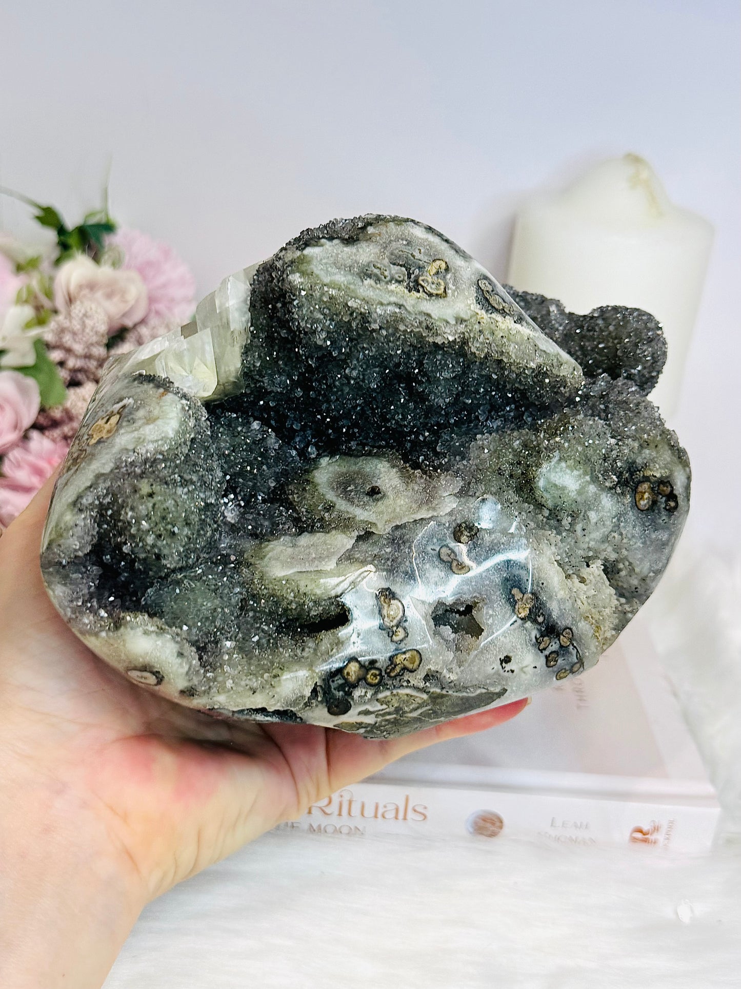 Huge Natural Green Amethyst | Prasiolite Specimen with Calcite Inclusions 16.5cm  2.45KG