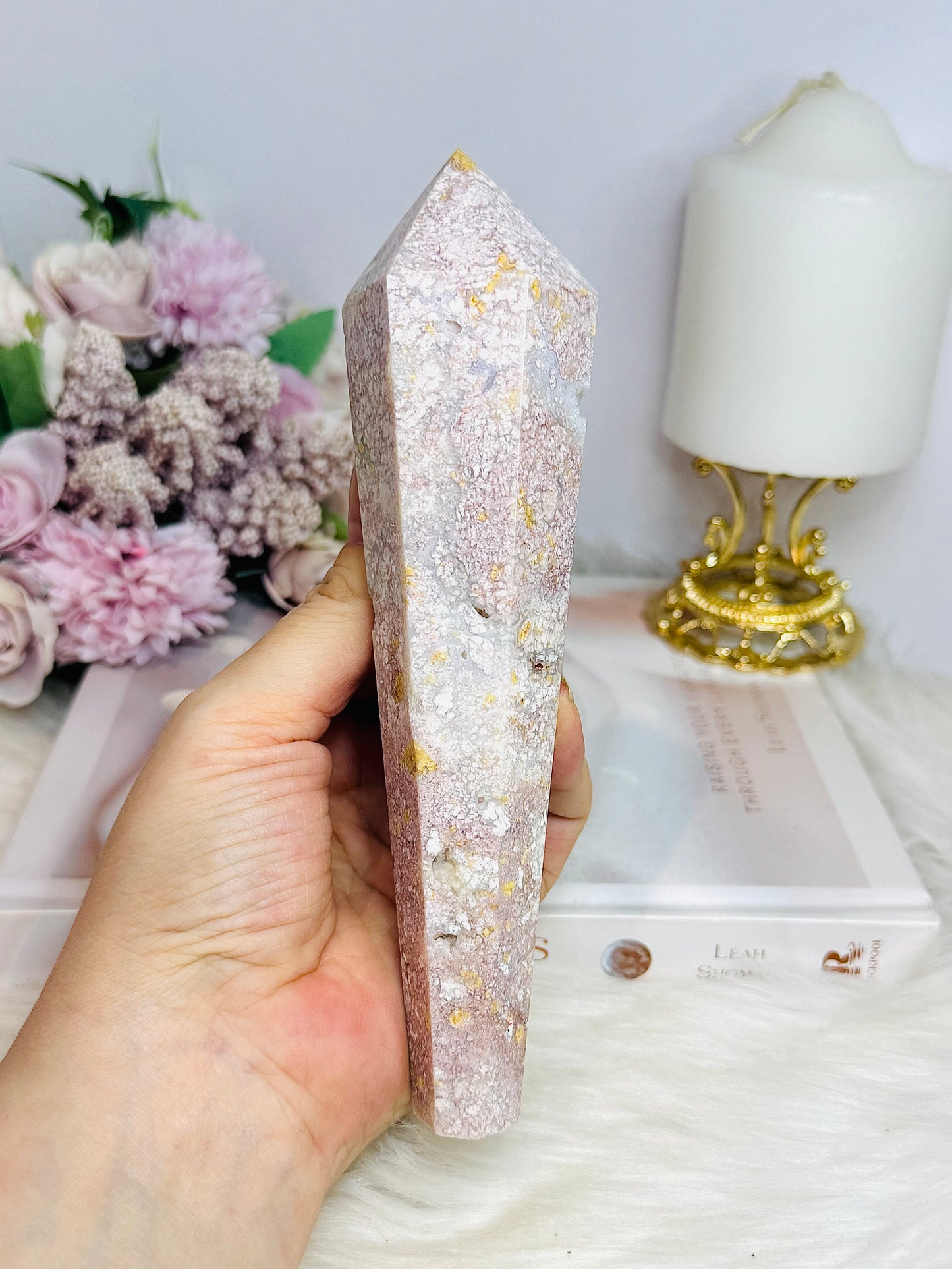 Pink Agate Large Druzy Wand 18cm