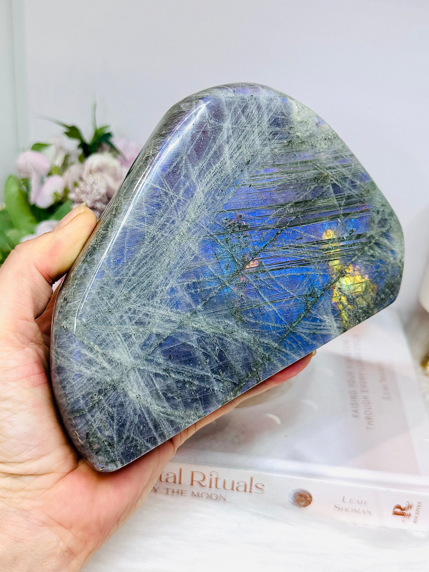 Large Natural Polished Labradorite Freeform 1.29KG 15.5cm (Flash is all purple not blue)