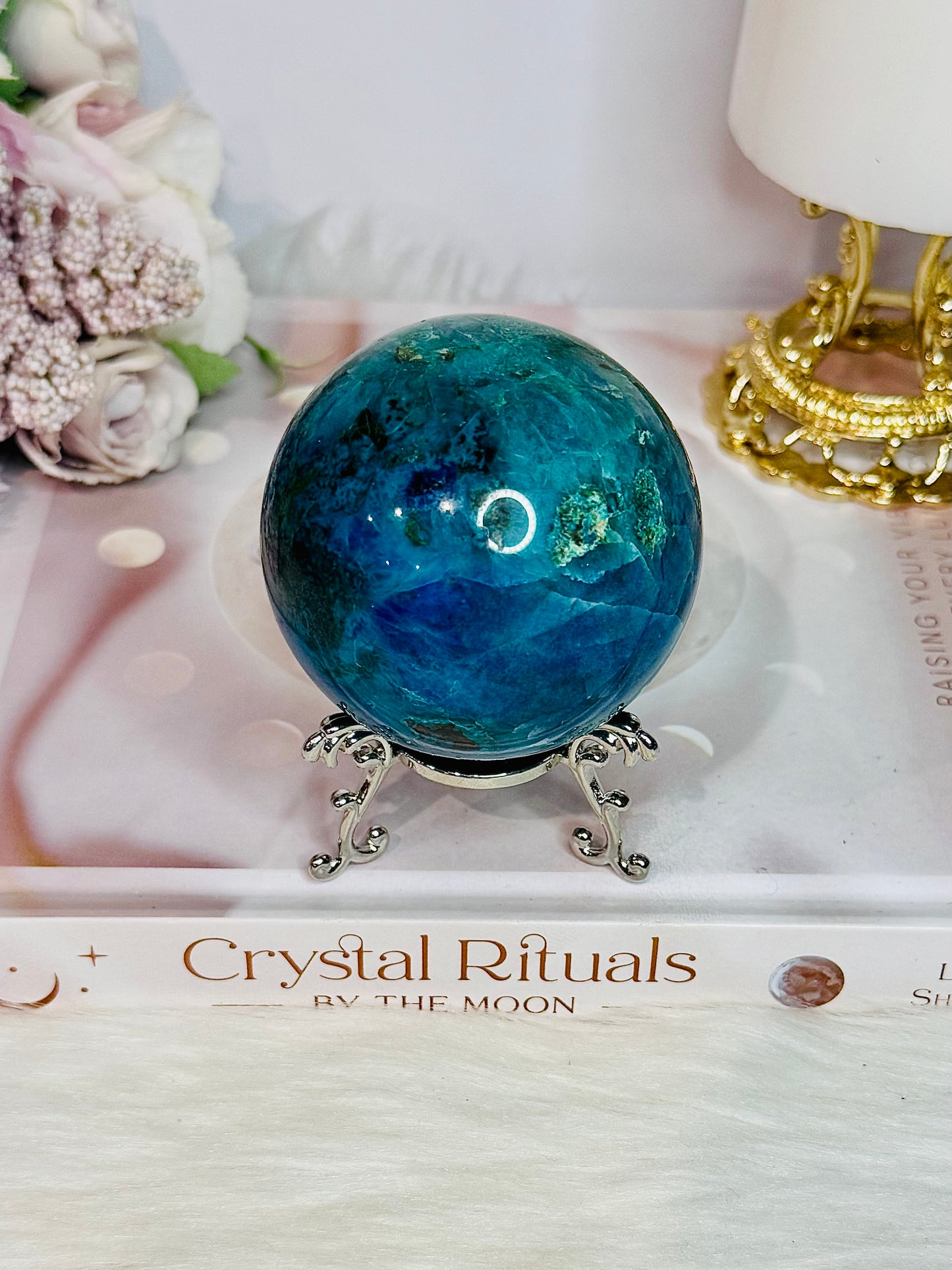 Absolutely Incredible High Grade Chrysocolla Sphere on Stand 329grams