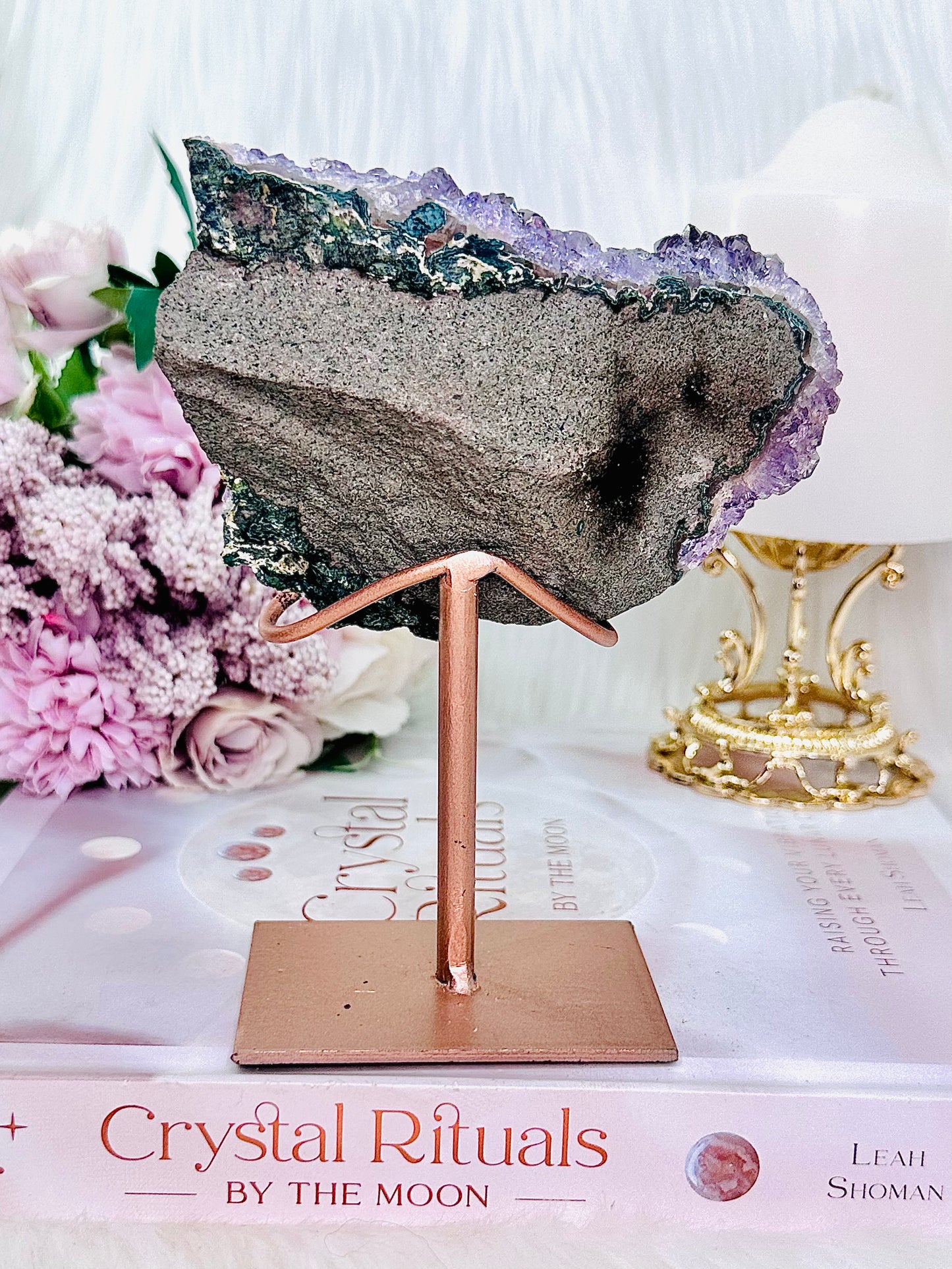 The Most Beautiful High Grade Deep Purple Amethyst Natural Cluster On Rose Gold Stand From Brazil 448grams