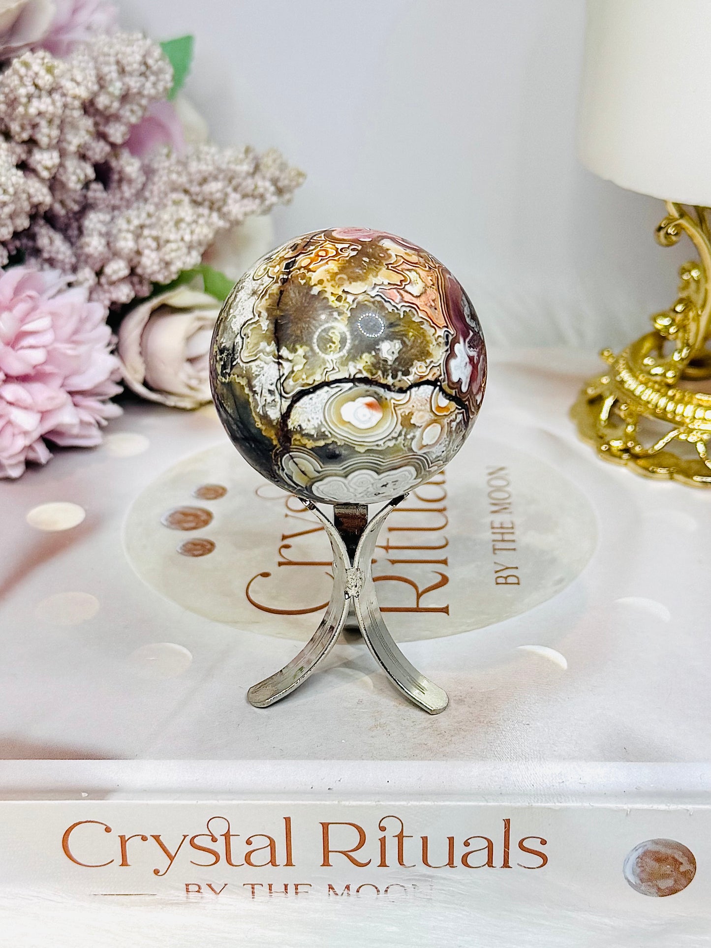 Mexican Lace Agate Sphere on Stand 118g