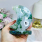 Moss Agate Druzy Moon On Stand 10cm 262g