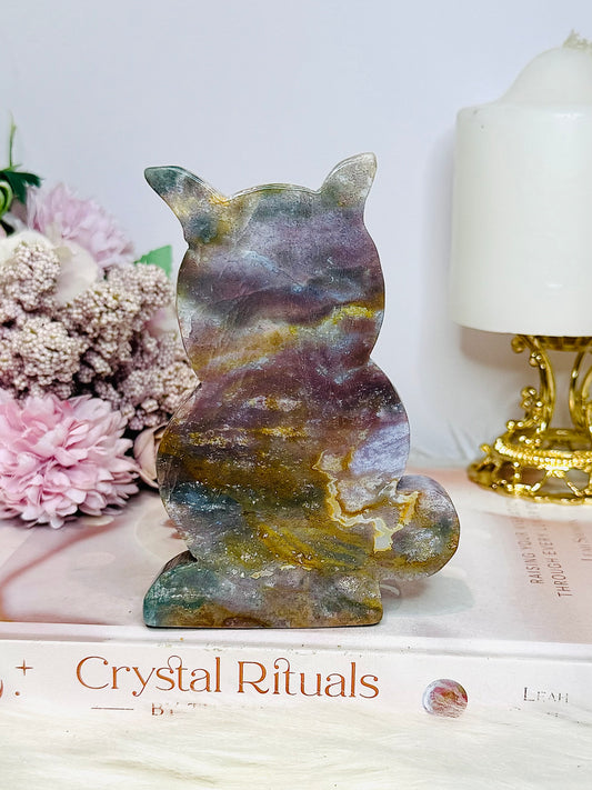 Ocean Jasper Cat Carving 13cm