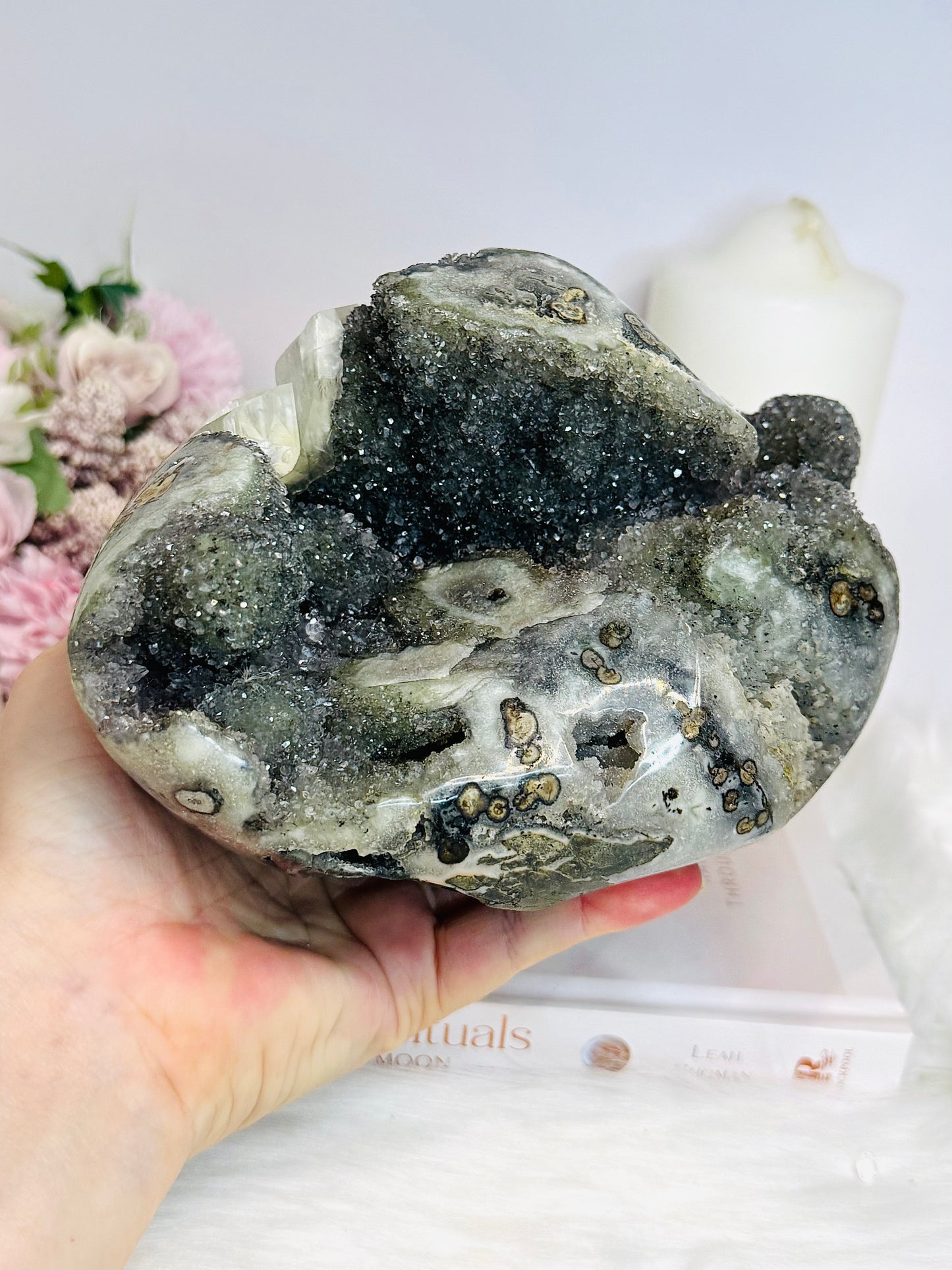 Huge Natural Green Amethyst | Prasiolite Specimen with Calcite Inclusions 16.5cm  2.45KG