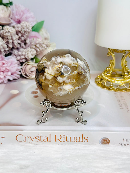 Flower Agate Sphere on Stand 291g