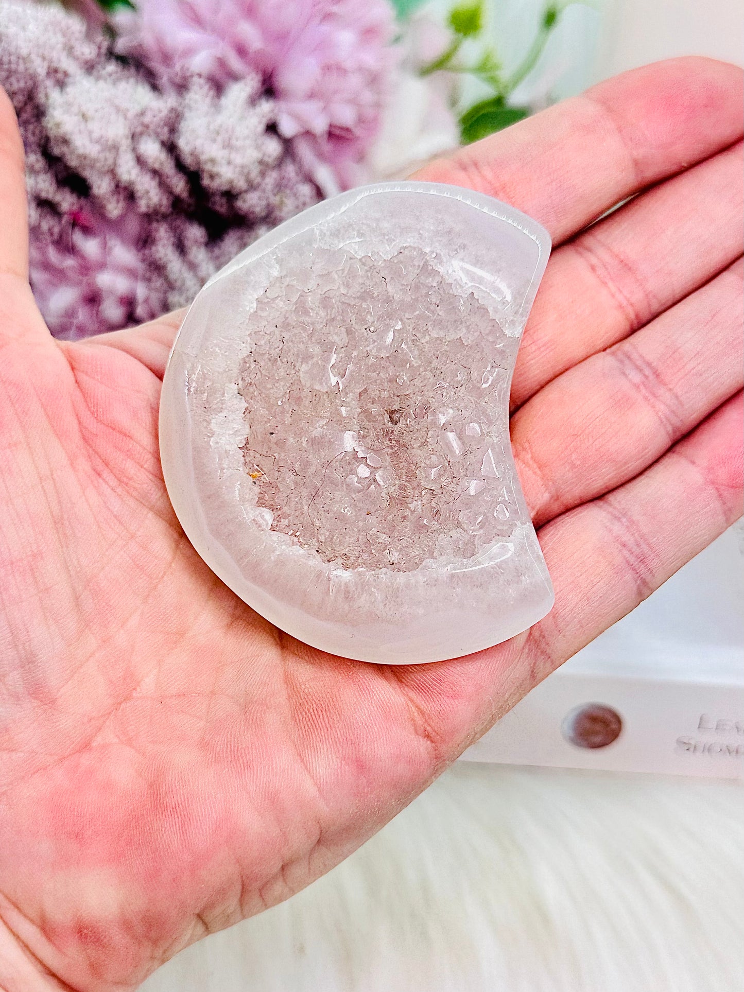 Beautiful Druzy Agate Moon Carving