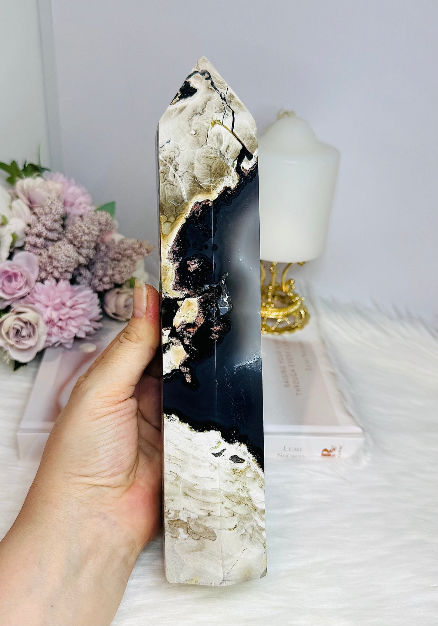 Huge Natural Volcano Agate Druzy Tower ~ UV Reactive 25cm 1.09KG