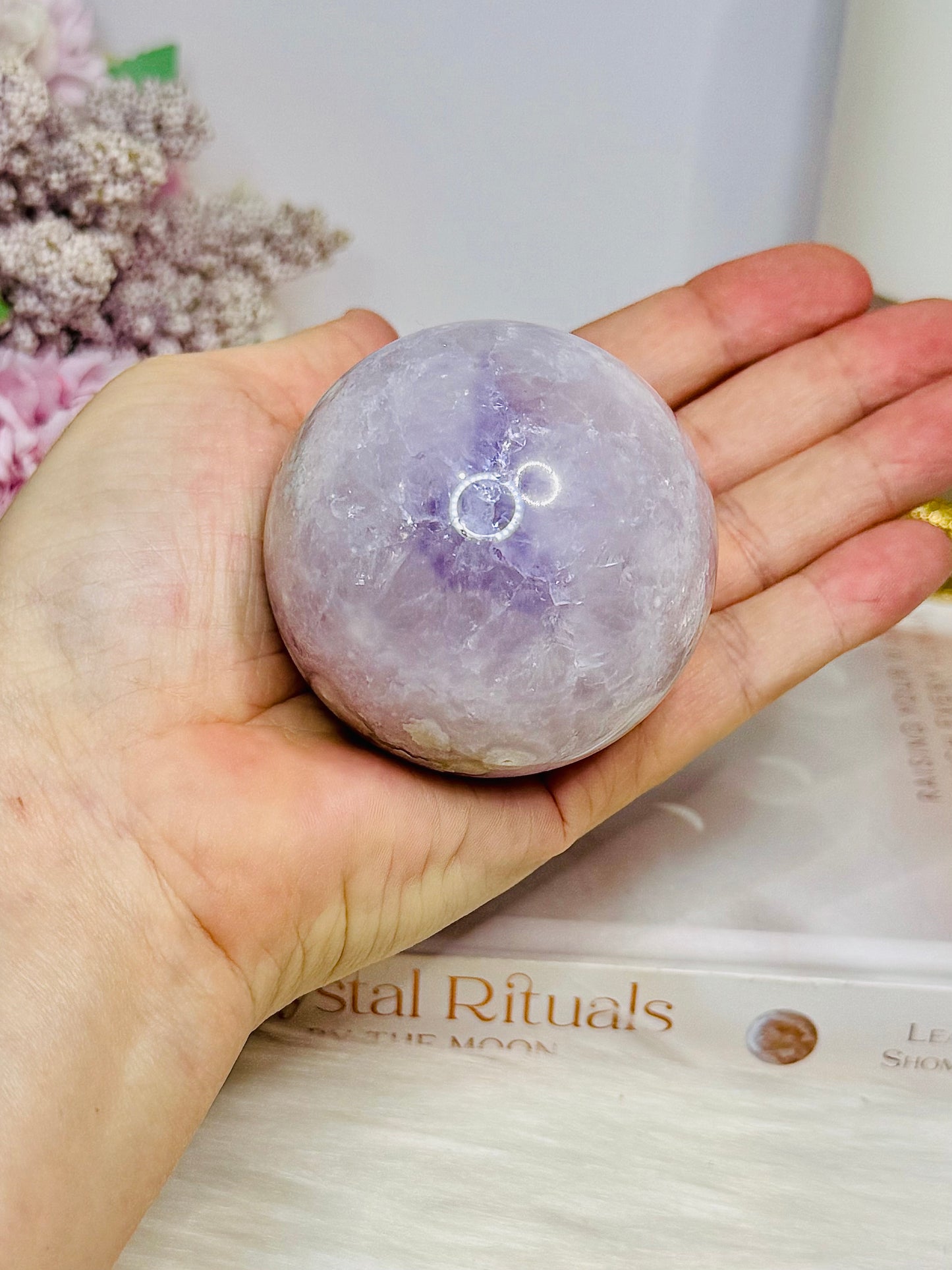 Flower Agate X Amethyst Sphere on Stand 280g