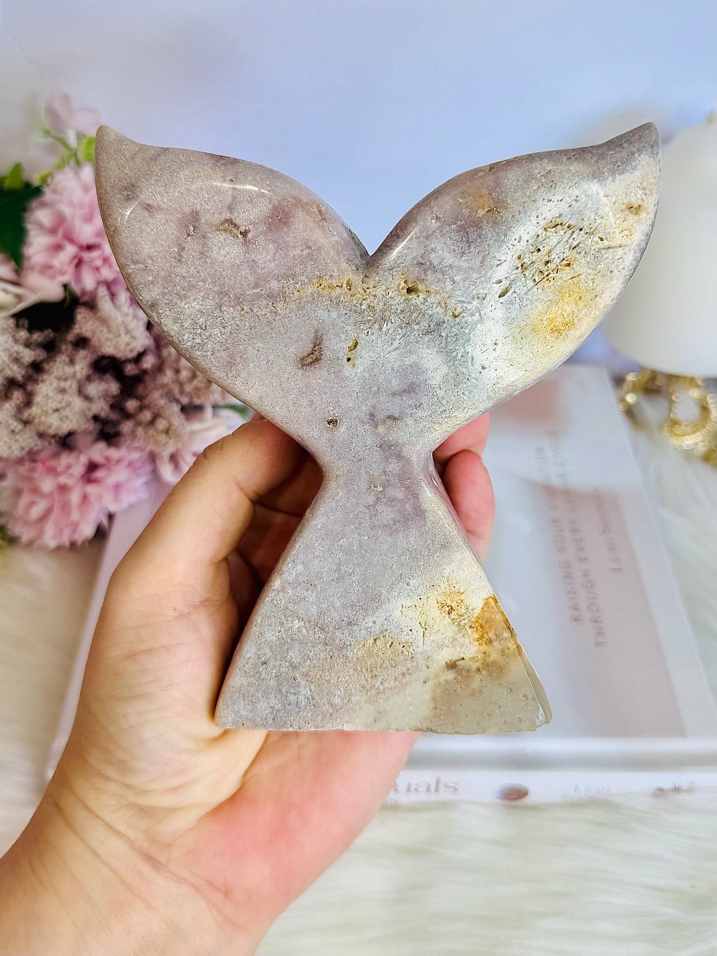 Divine Large Chunky Pink Amethyst Druzy Carved Mermaid | Whale Tail 14.5cm