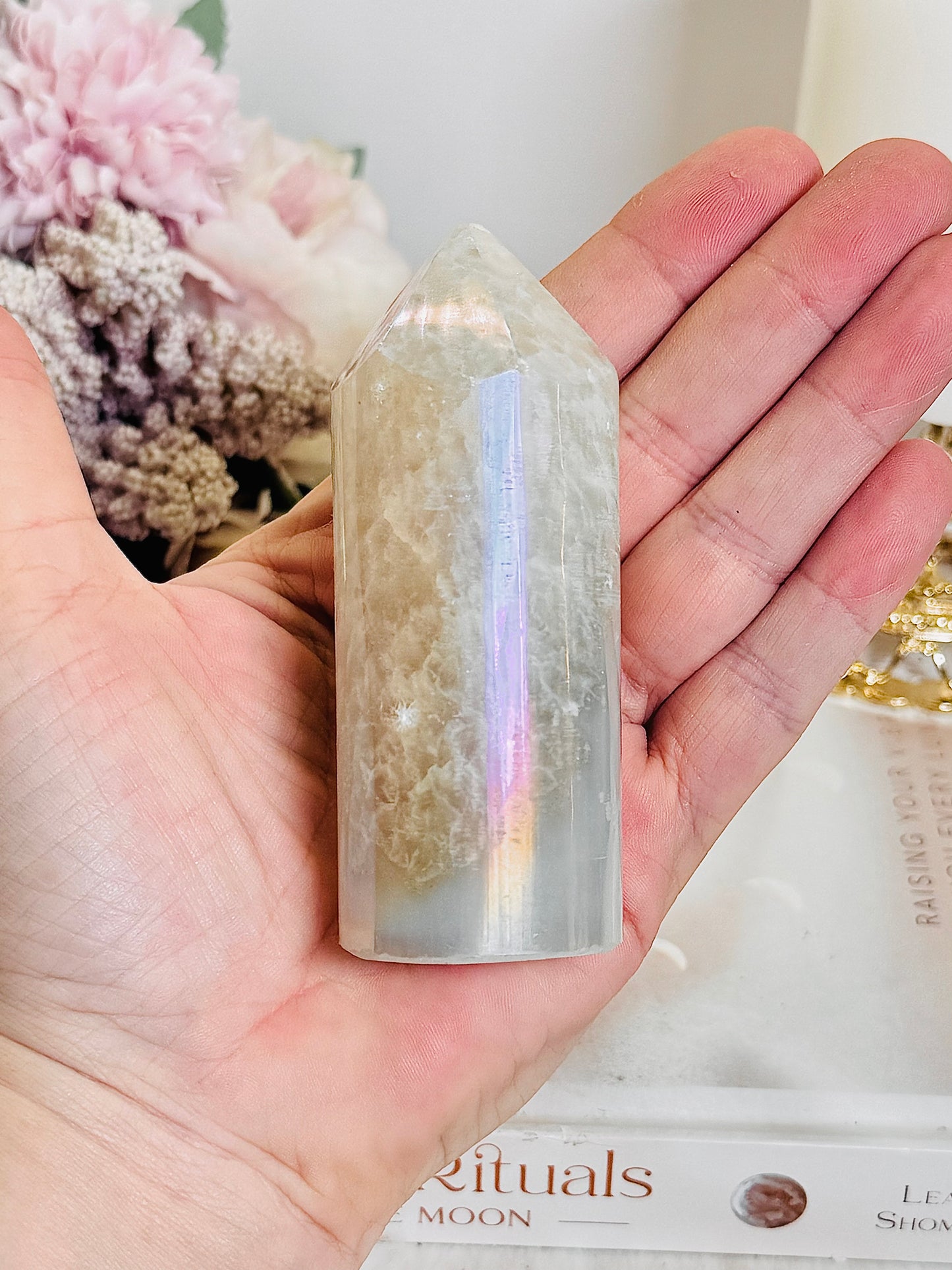 Gorgeous 9.5cm Quartz Angel Aura Cylinder | Tower (reduced as chip on tip)