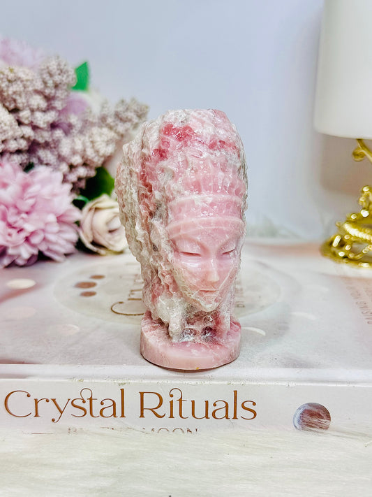 Pink Opal Carved Indian Head 8cm