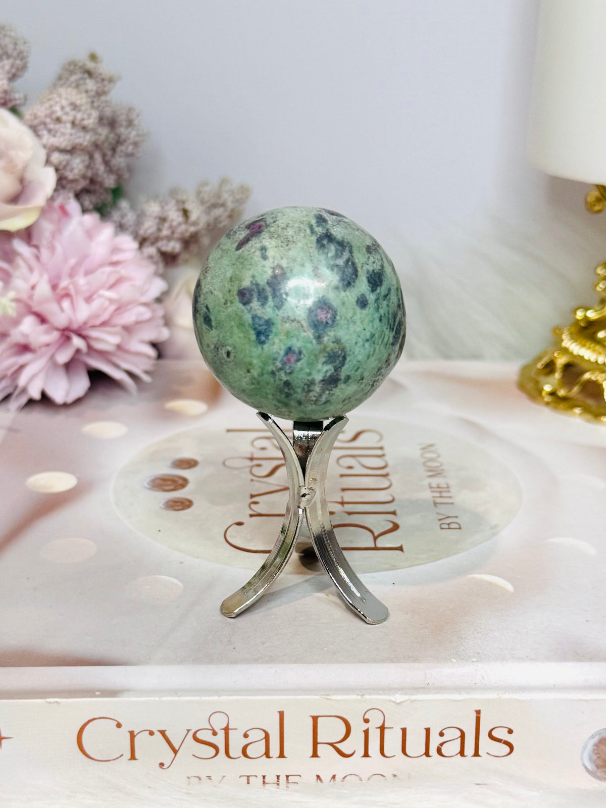 Ruby Fuchsite Sphere (UV Reactive) On Stand 92g