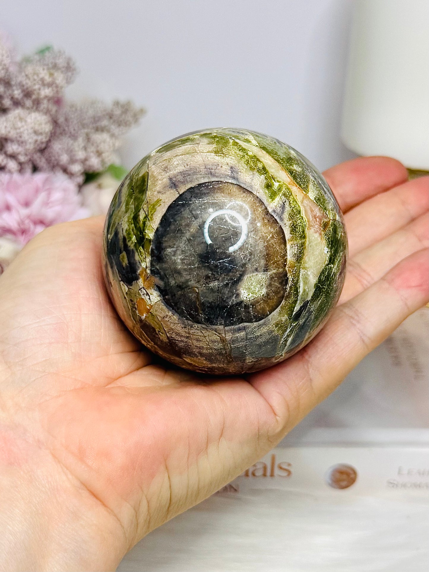 Large Money Agate Sphere on Stand 372g