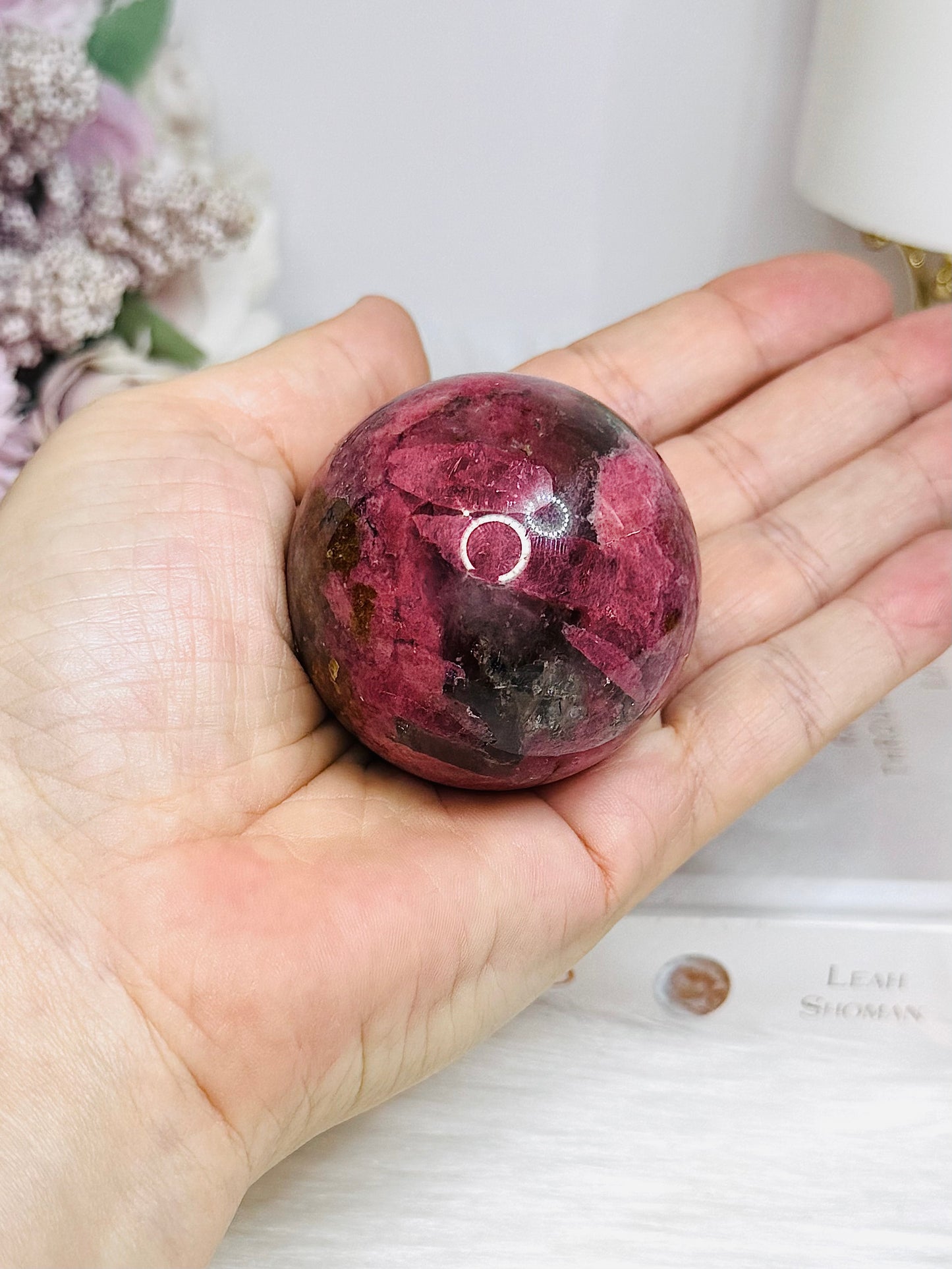 High Grade Rhodonite Sphere On Stand 200g