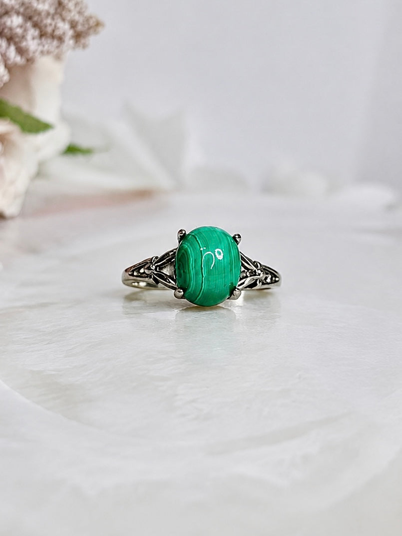 Adjustable Malachite Ring in Gift Bag