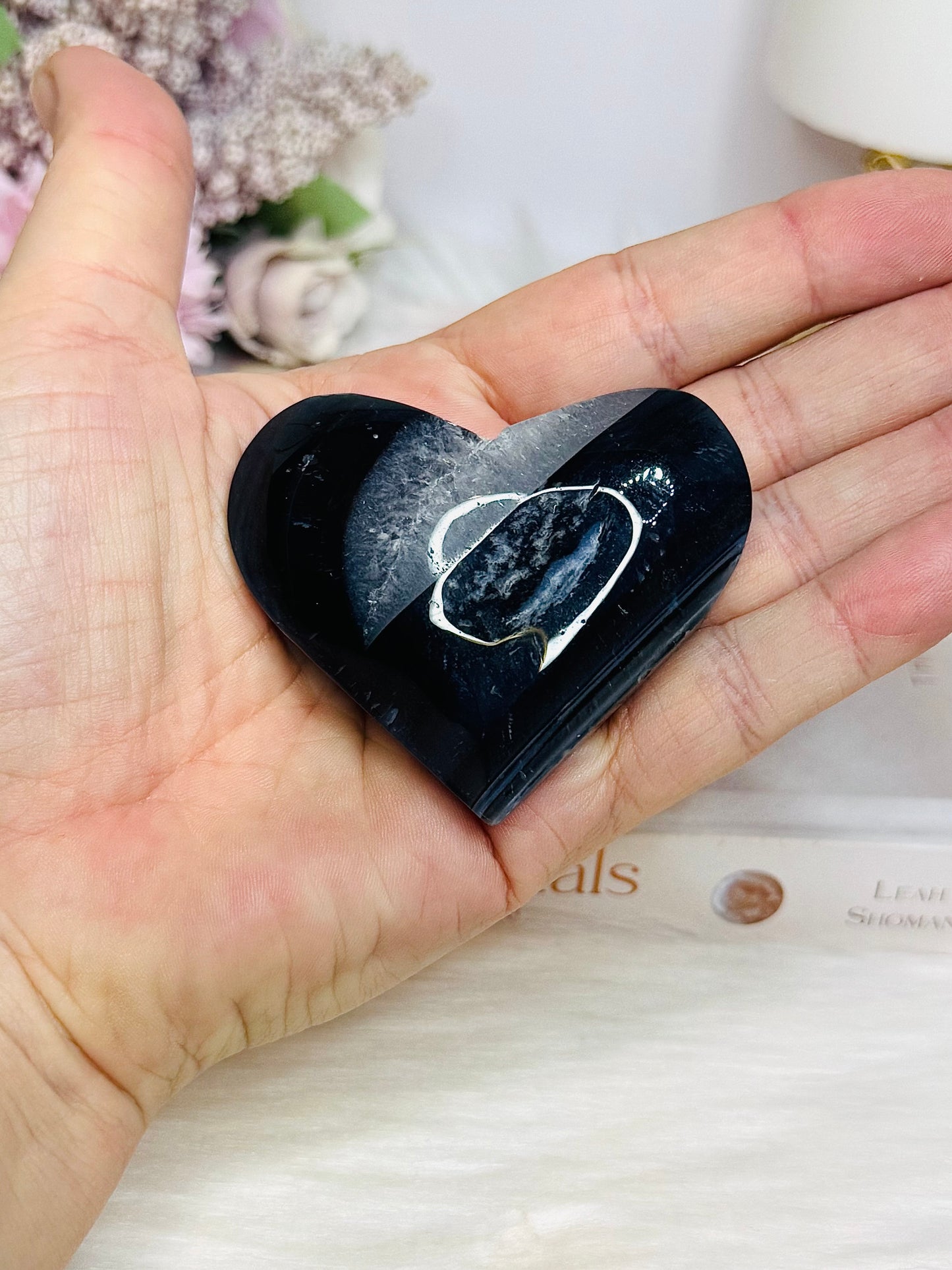 Black Agate Heart On Stand