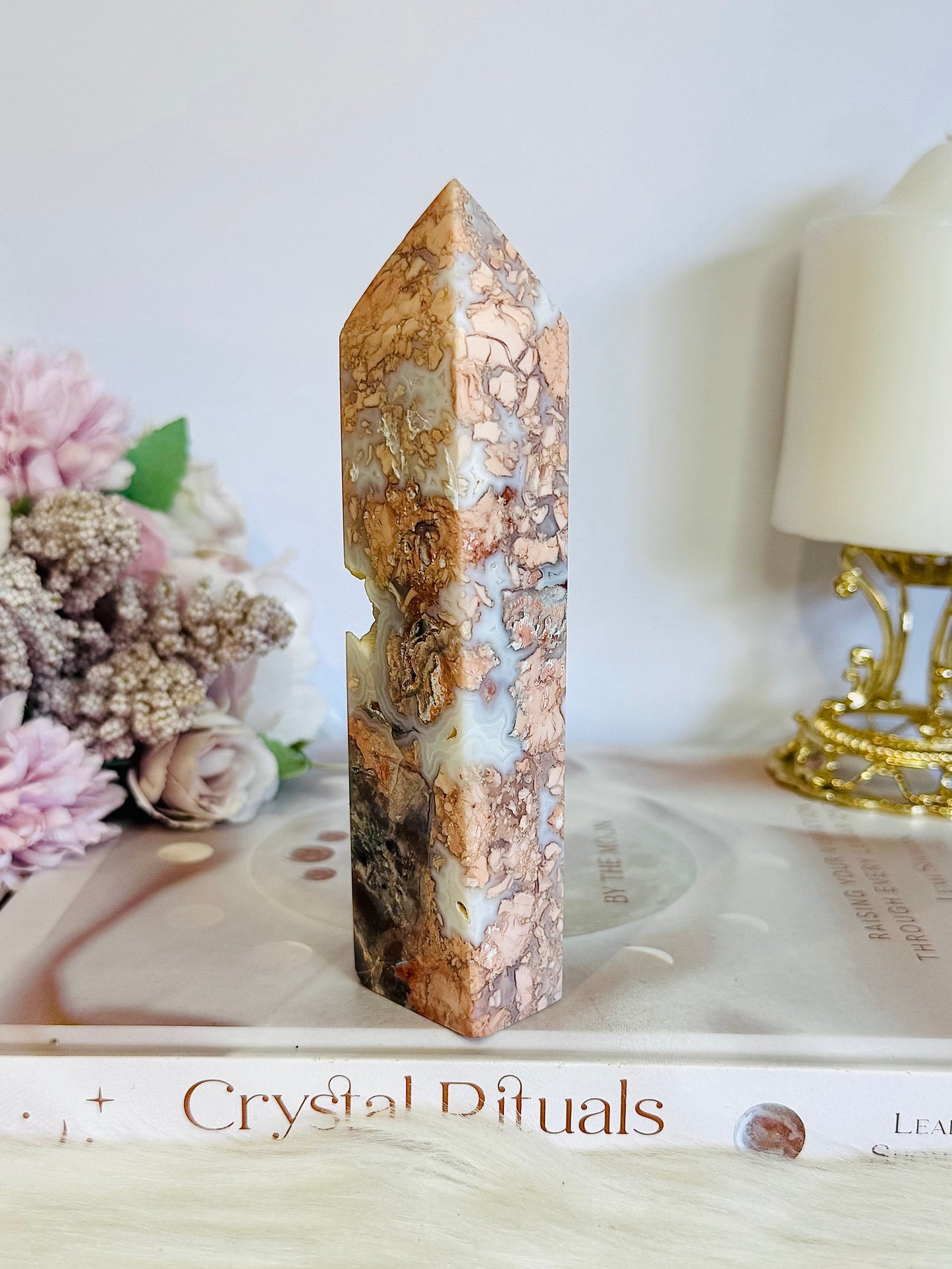 Unique Large 14cm Druzy Pink Agate Tower