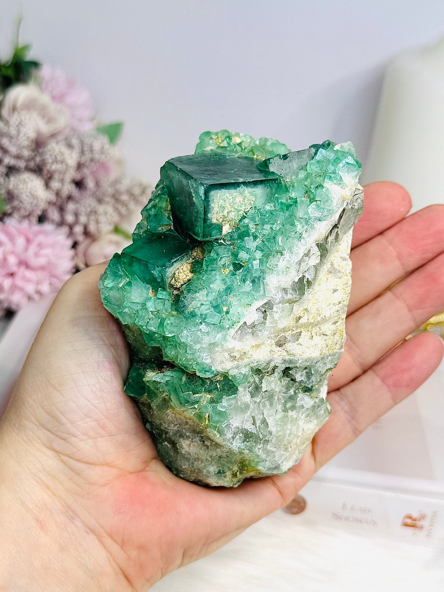Natural Green Cubed Fluorite Specimen 505g
