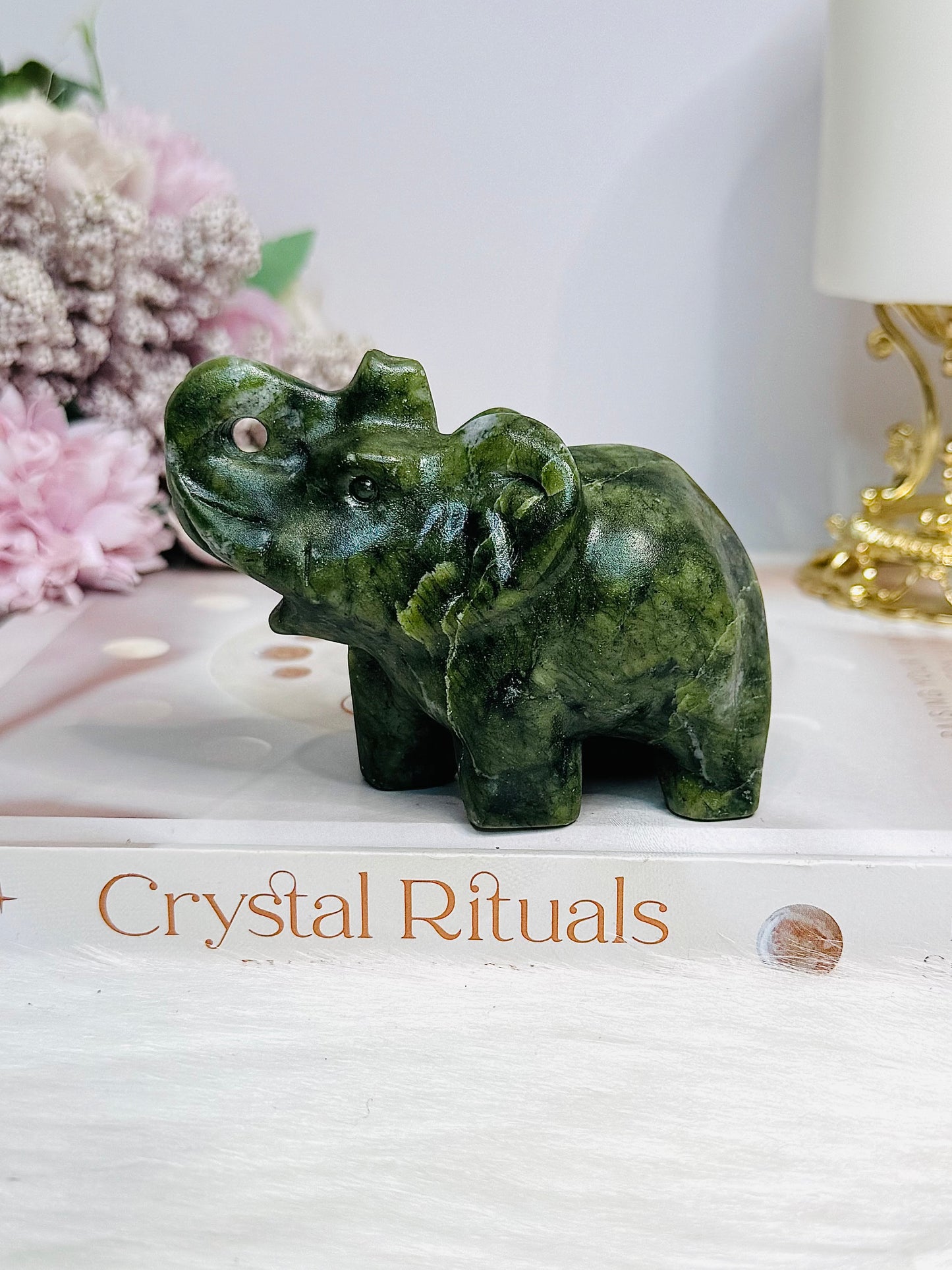 Green Jade Carved Elephant 8.5cm