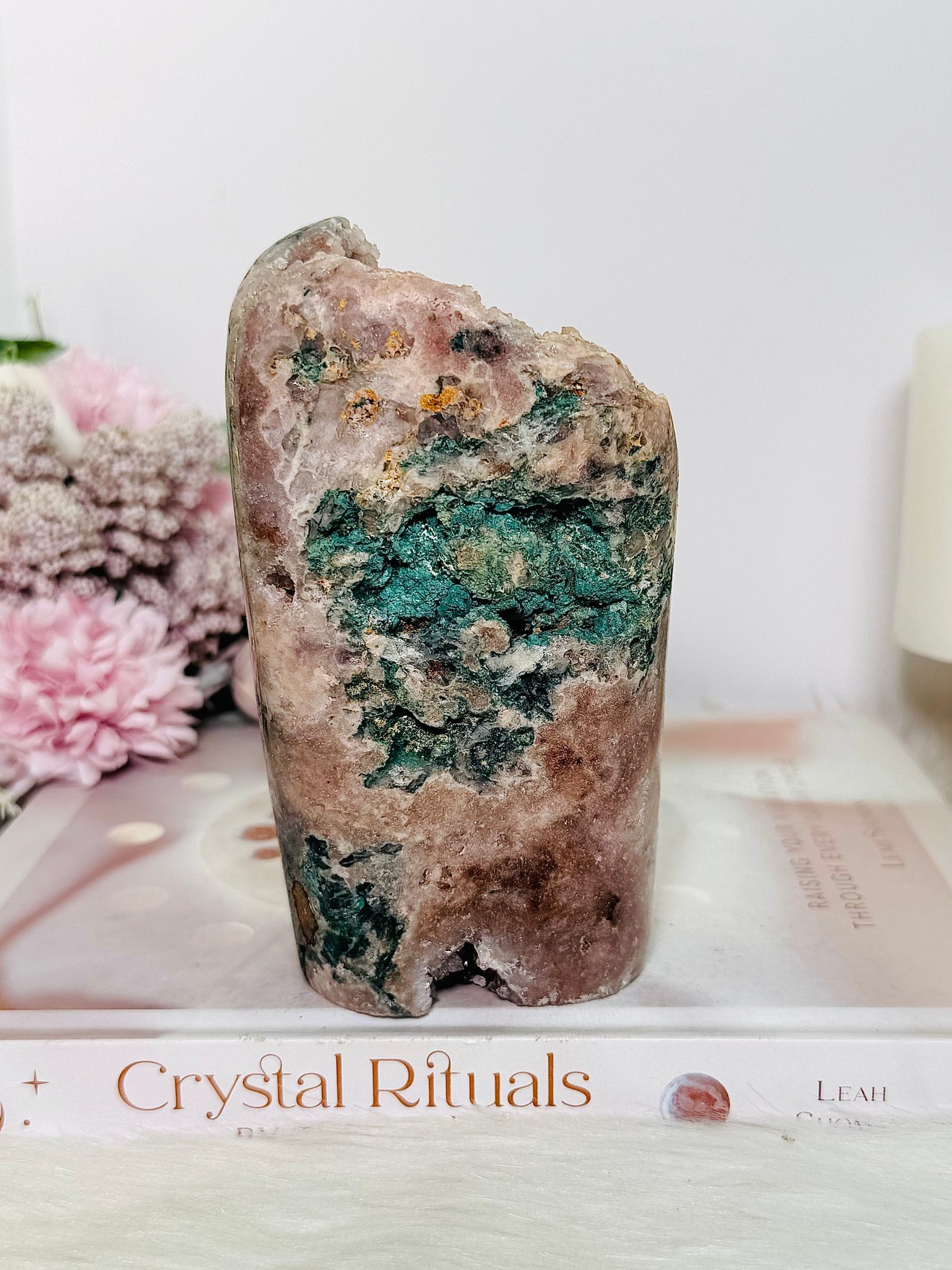 Large Natural Pink Amethyst Freeform with Moss Agate Inclusions 775g