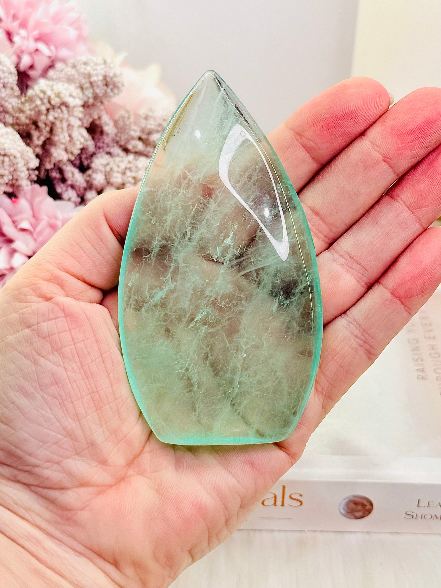 Pastel Green Fluorite Flame On Stand (has trouble standing alone) 10cm