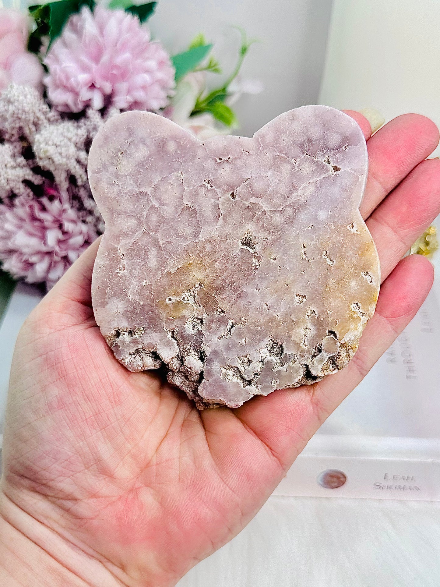 Absolutely Beautiful Chunky Druzy Pink Amethyst Carved Bear Head 8.5cm