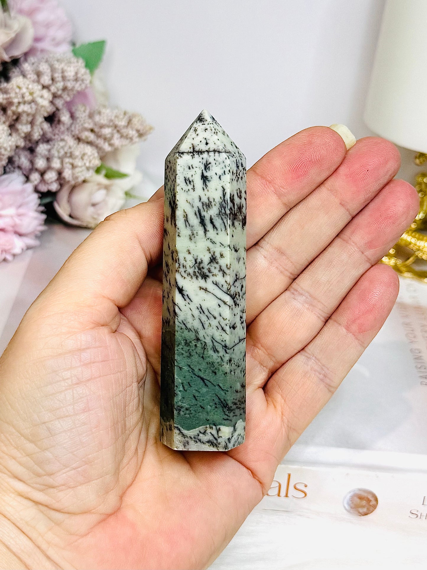 Green Dentrictic Agate Tower 9cm