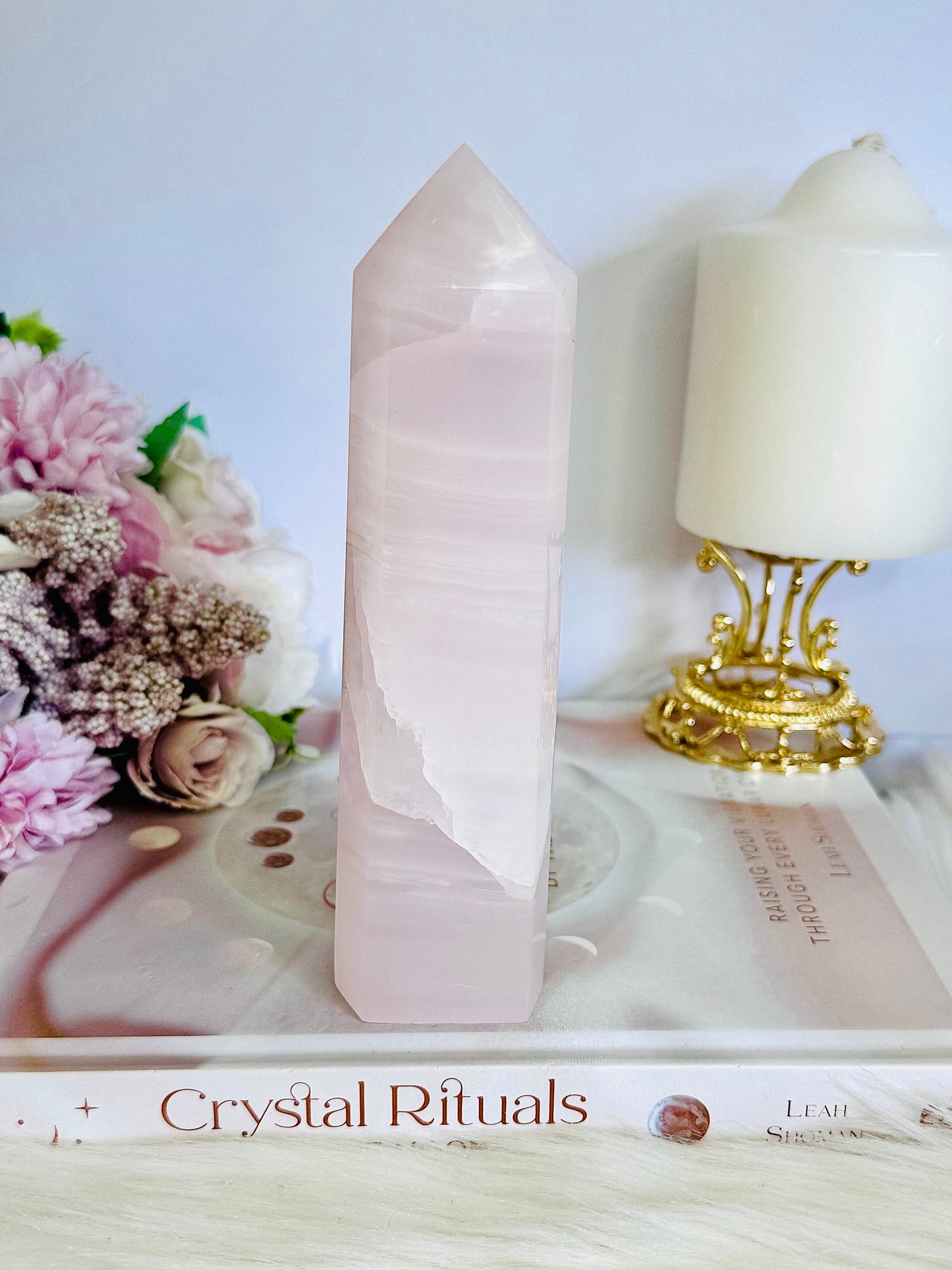 UV Reactive Pink Mangano Calcite Tower | Generator 16cm