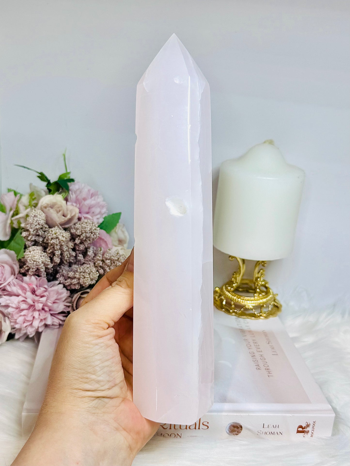 Large Pink Calcite Tower (UV Reactive) Reduced as damage at back 23cm