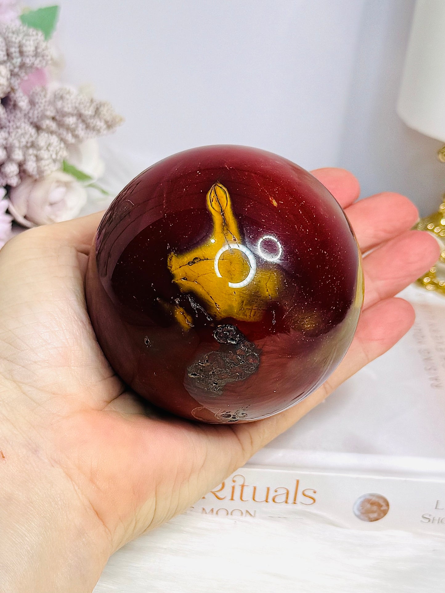 Large Mookaite Jasper Sphere on Stand 604g
