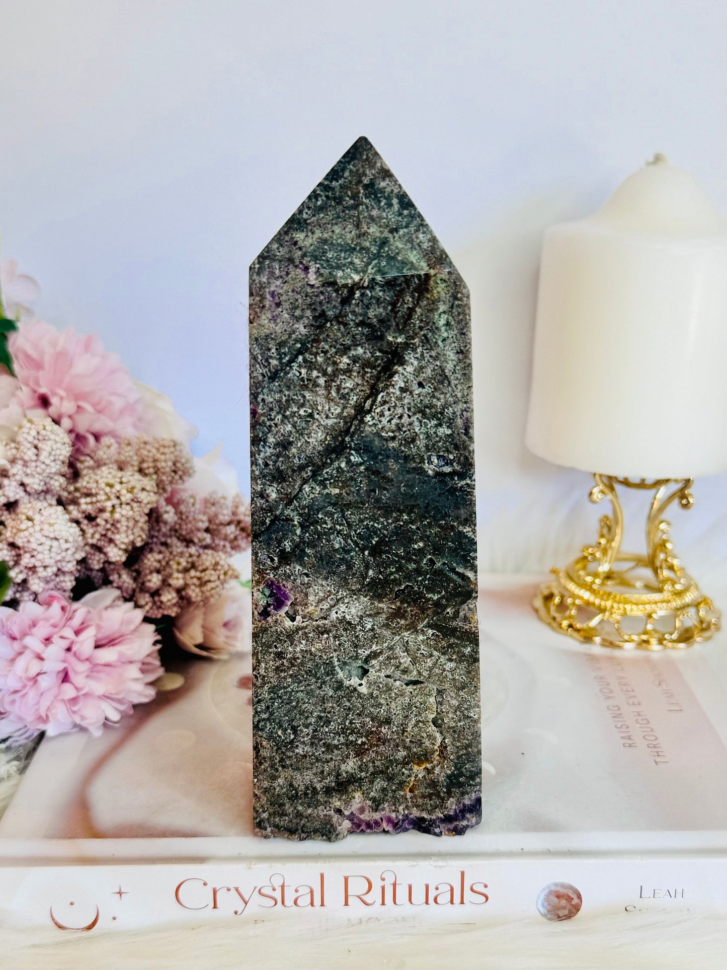 Absolutely Incredible Large Chunky 17cm Natural Druzy Purple Root Fluorite Tower