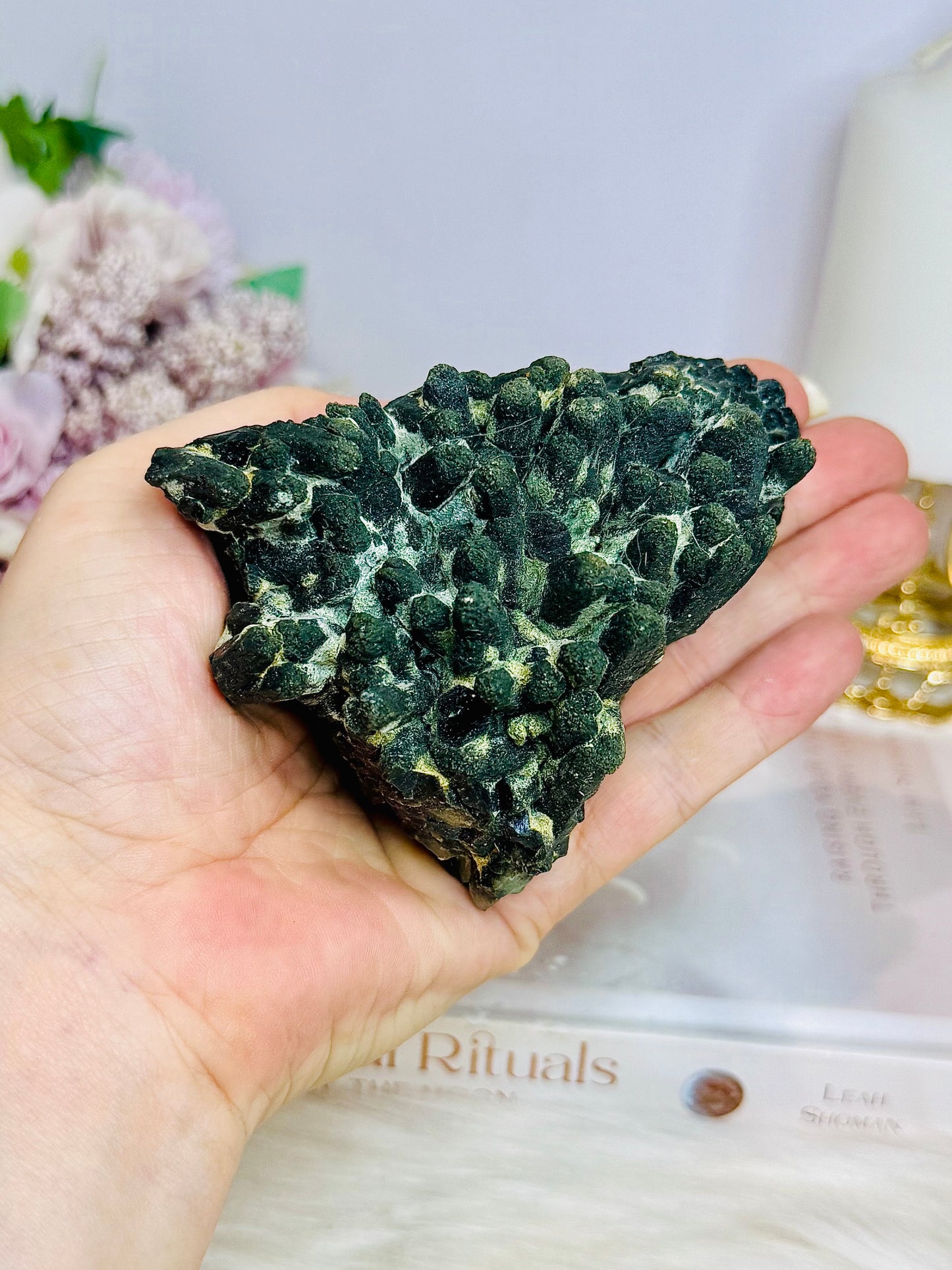A Collectors Piece ~ Rare High Grade Green Hedenbergite Quartz Crystal Cluster 9.5cm 367g