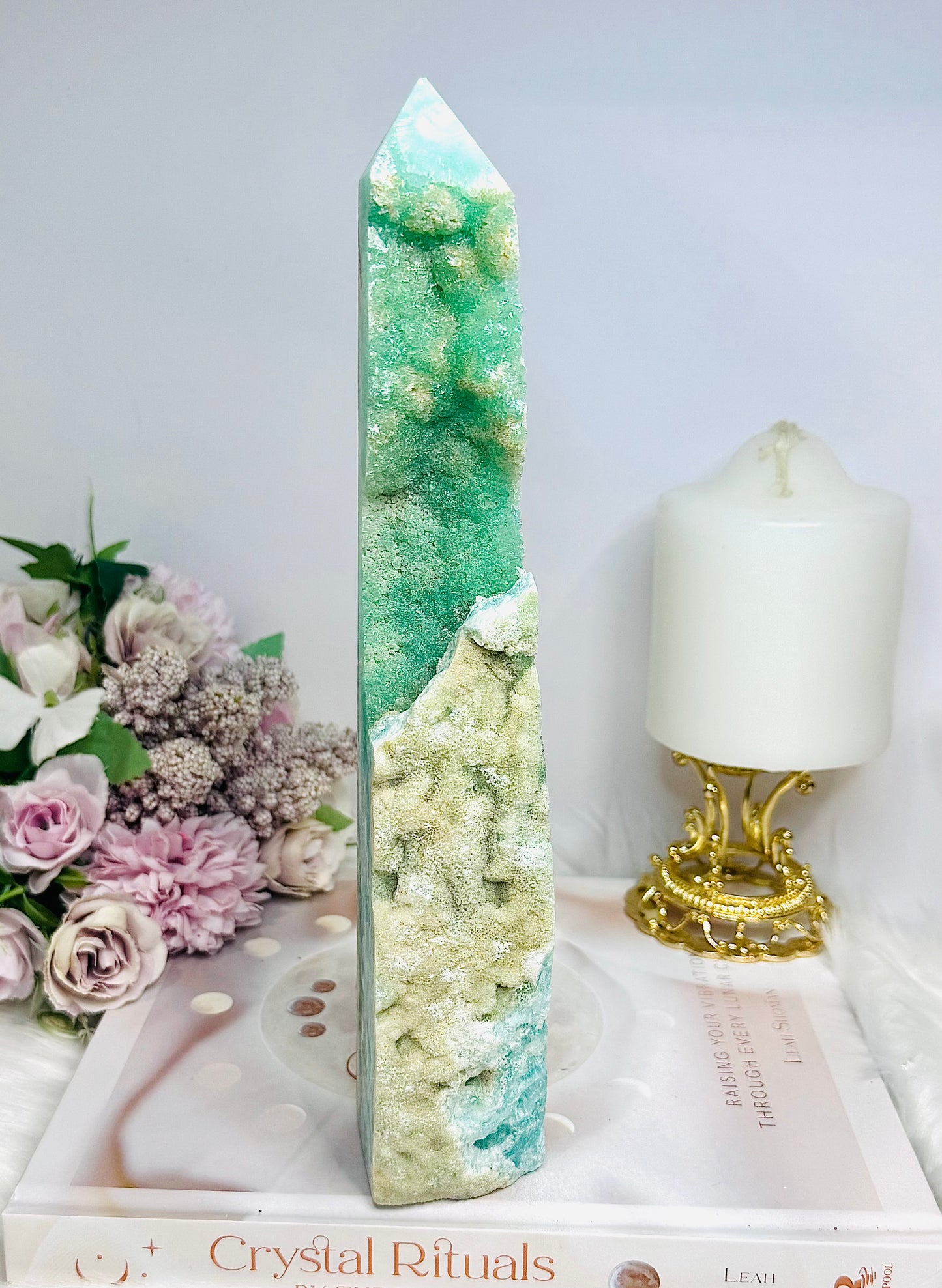 Large Blue Hemimorphite Druzy Tower 24cm