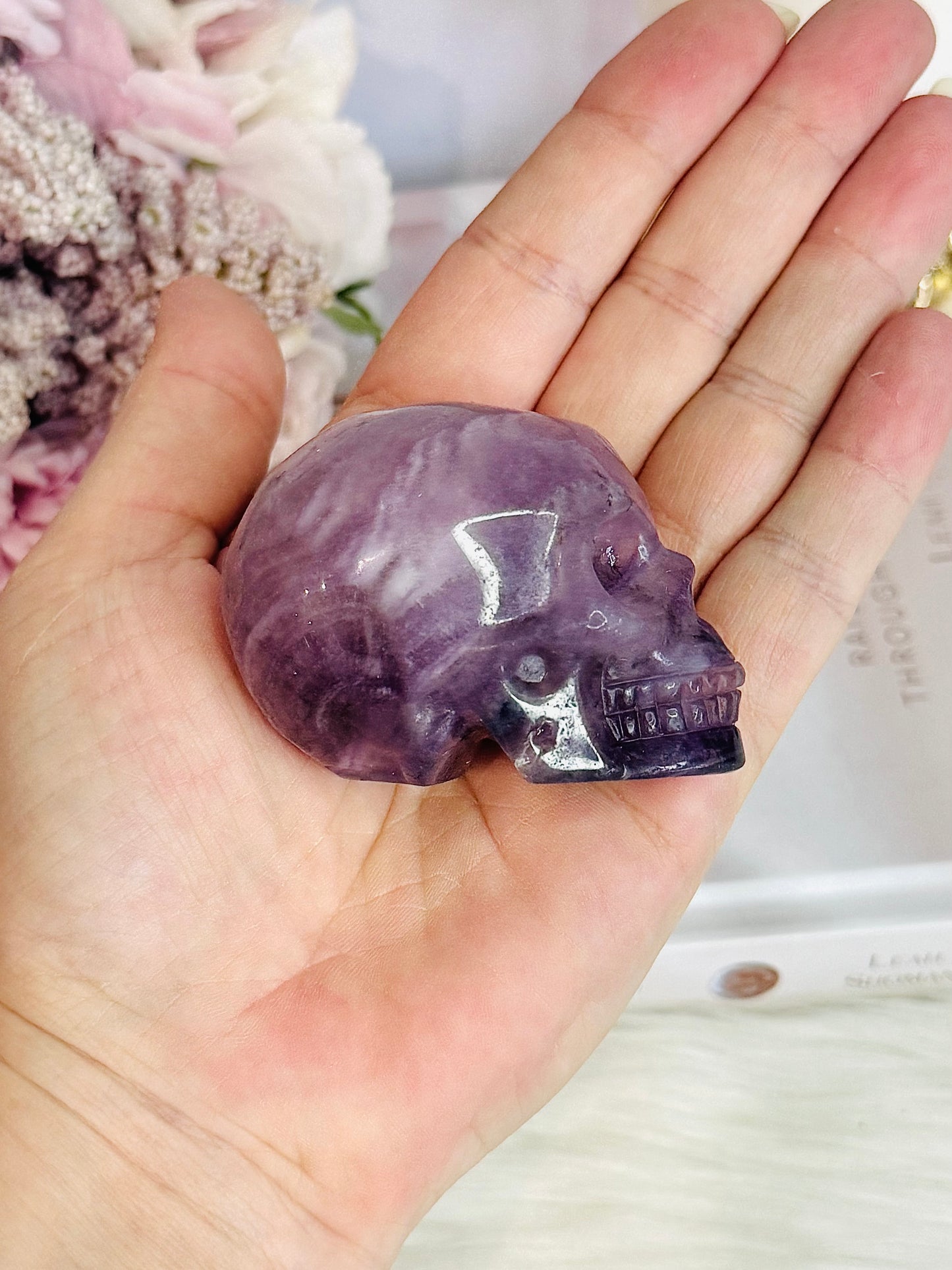 Beautiful Purple Fluorite Carved Skull 7cm