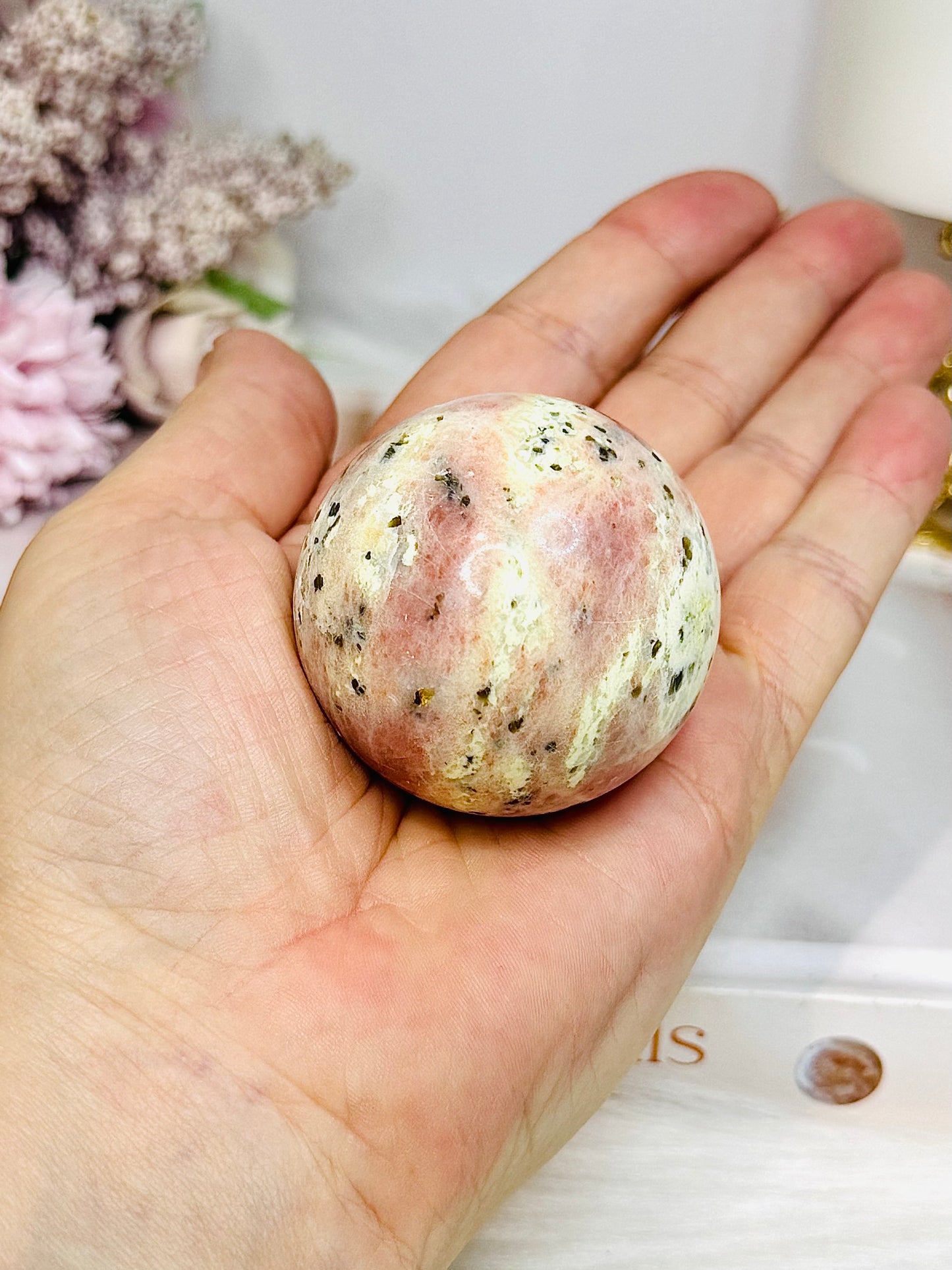 Peach Blossom Tourmaline Sphere On Stand 141g