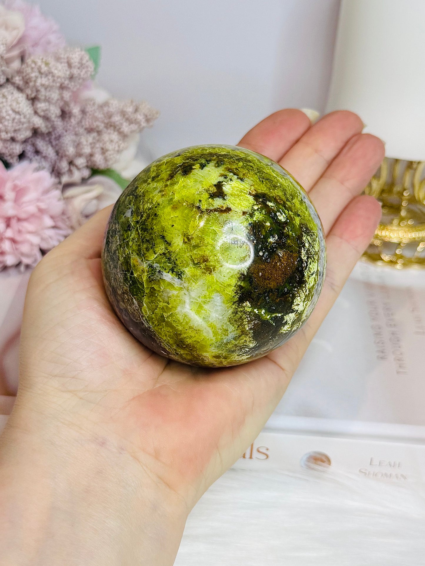 Green Opal Sphere On Stand 401g