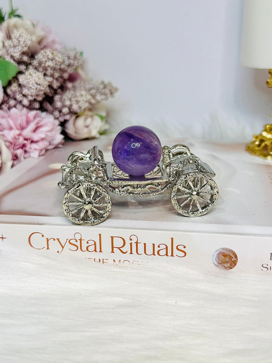 Silver Carriage Stand with Amethyst Sphere 8cm