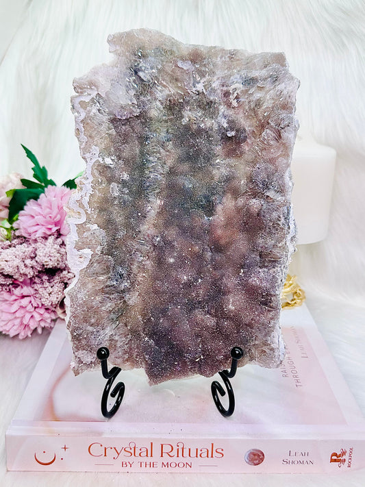 Gorgeous Natural Large 22cm Zeolite | Flower Amethyst Specimen Slab From Brazil On Stand