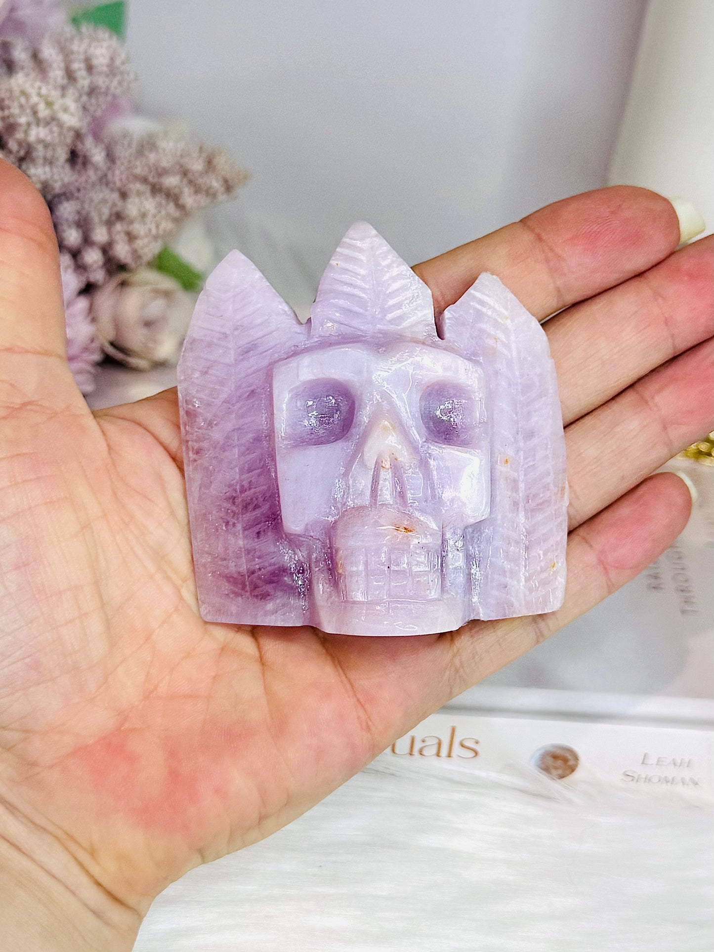 Kunzite Carved Indian Skull 6cm 145g