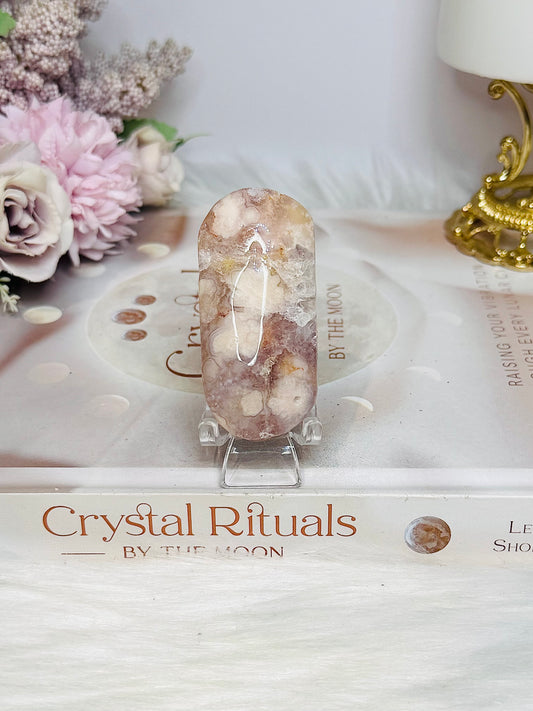 Pink Amethyst Druzy Palm Stone (stand is display only)