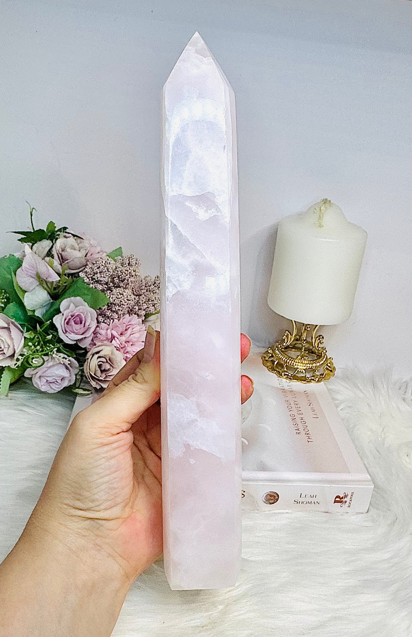 Huge UV Reactive Pink Mangano Calcite Tower 28cm