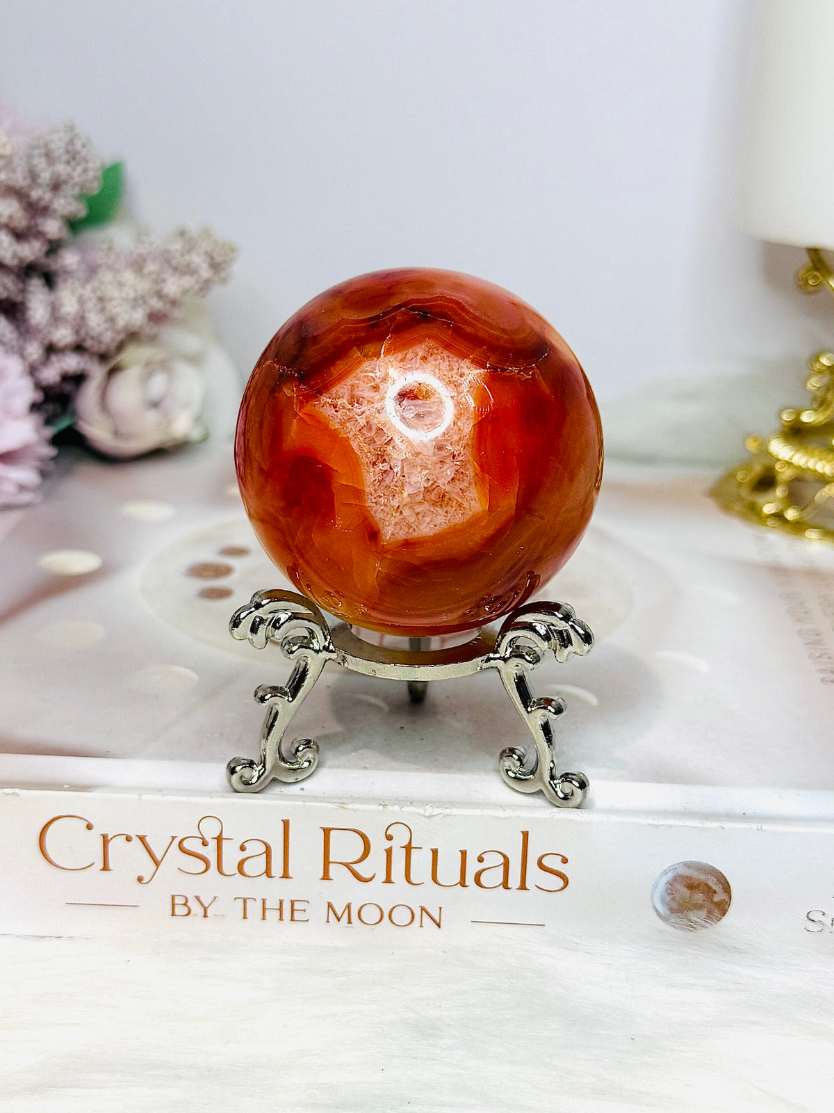 High Grade Druzy Carnelian Sphere on Stand 200g