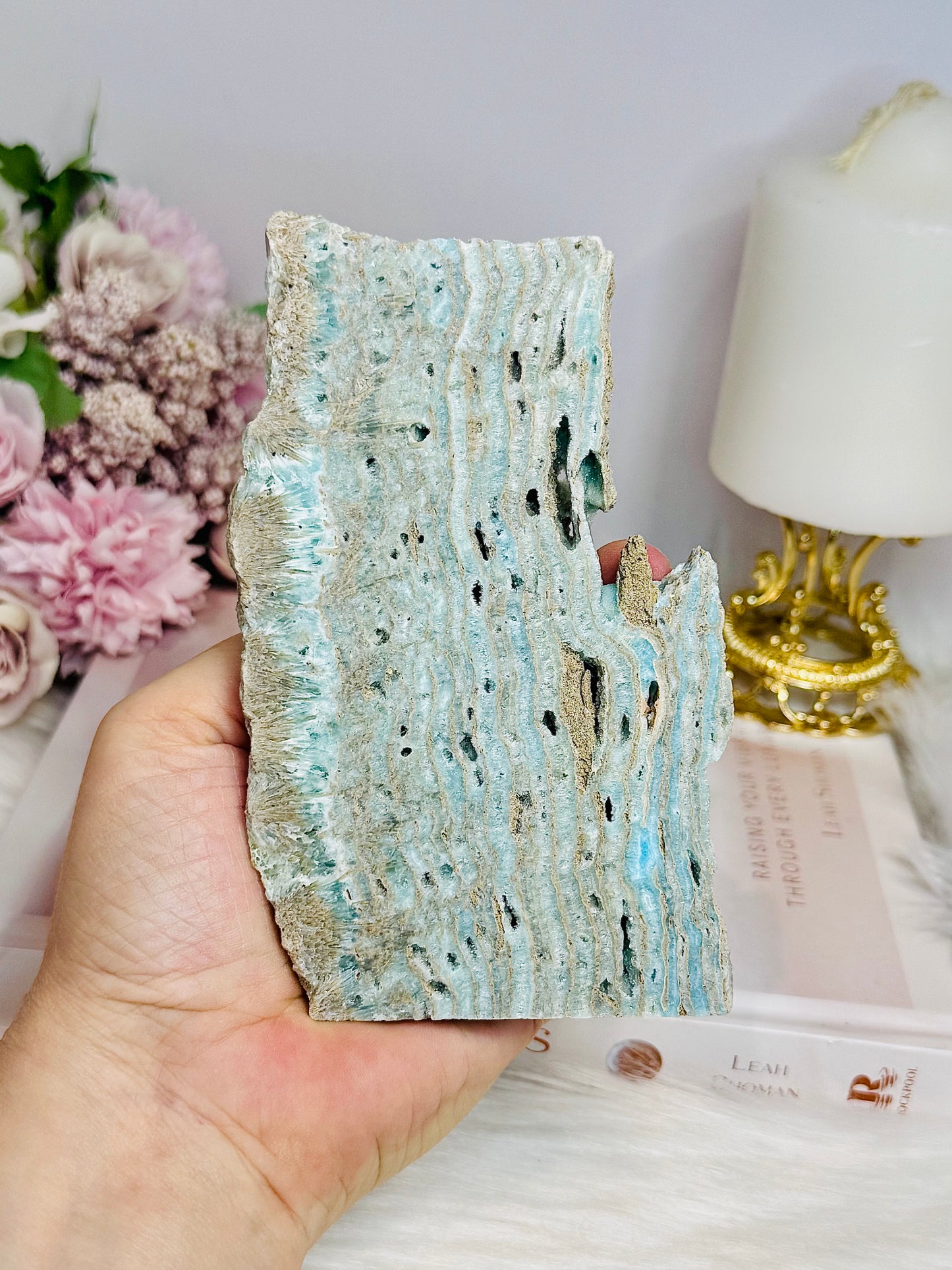 Natural Blue Hemimorphite Slab on Stand 13.5cm