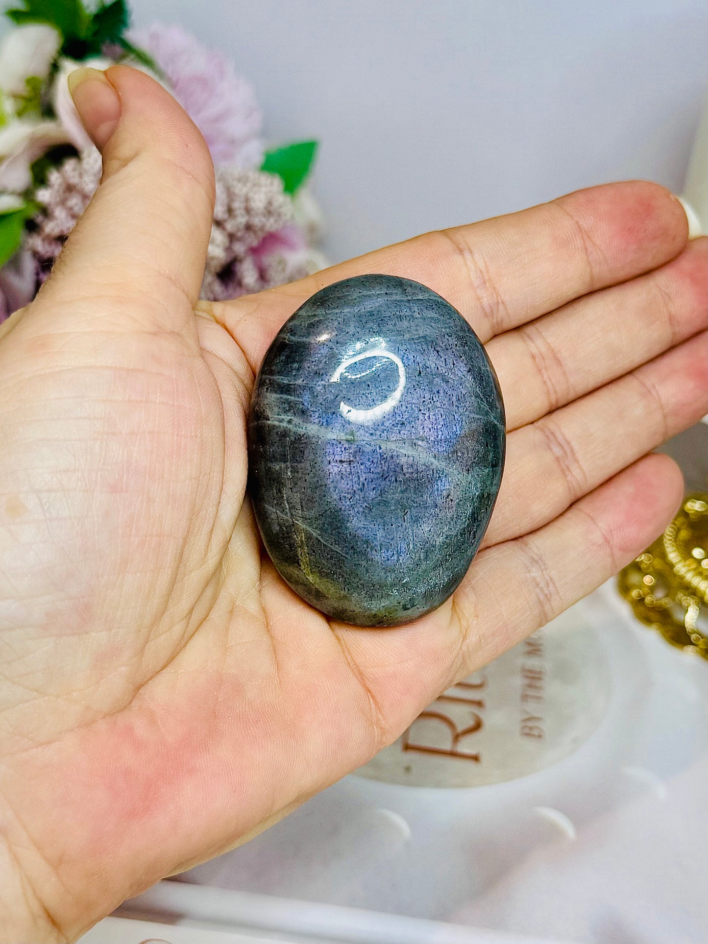 Labradorite Palm Stone with Purple Flash