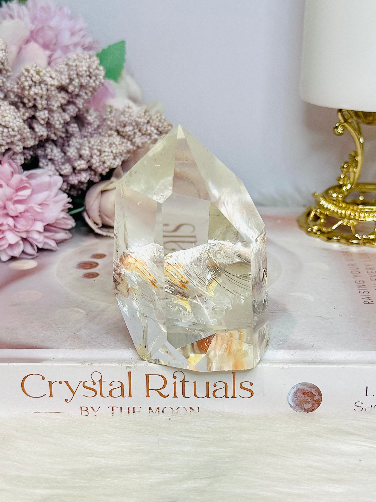 High Grade Clear Quartz Chunky Tower with Garden Quartz Inclusions 8cm 258g