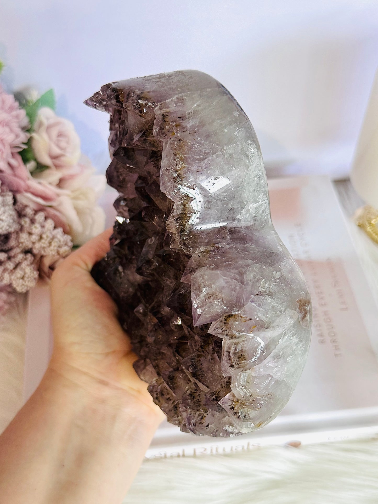 Huge 15cm 1.44KG Amethyst Cluster Carved Heart From Brazil