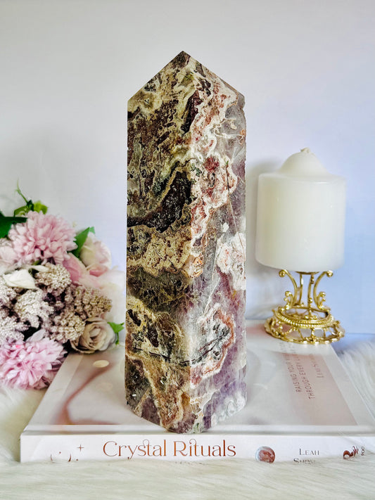 Unique & Stunning Large Chunky Mexican Lace Agate X Amethyst Tower 23cm 1.39KG From Brazil