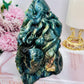 Full of Flash Huge 1.2KG 17cm Tall Labradorite Carved Sea Life With An Octopus & Turtle