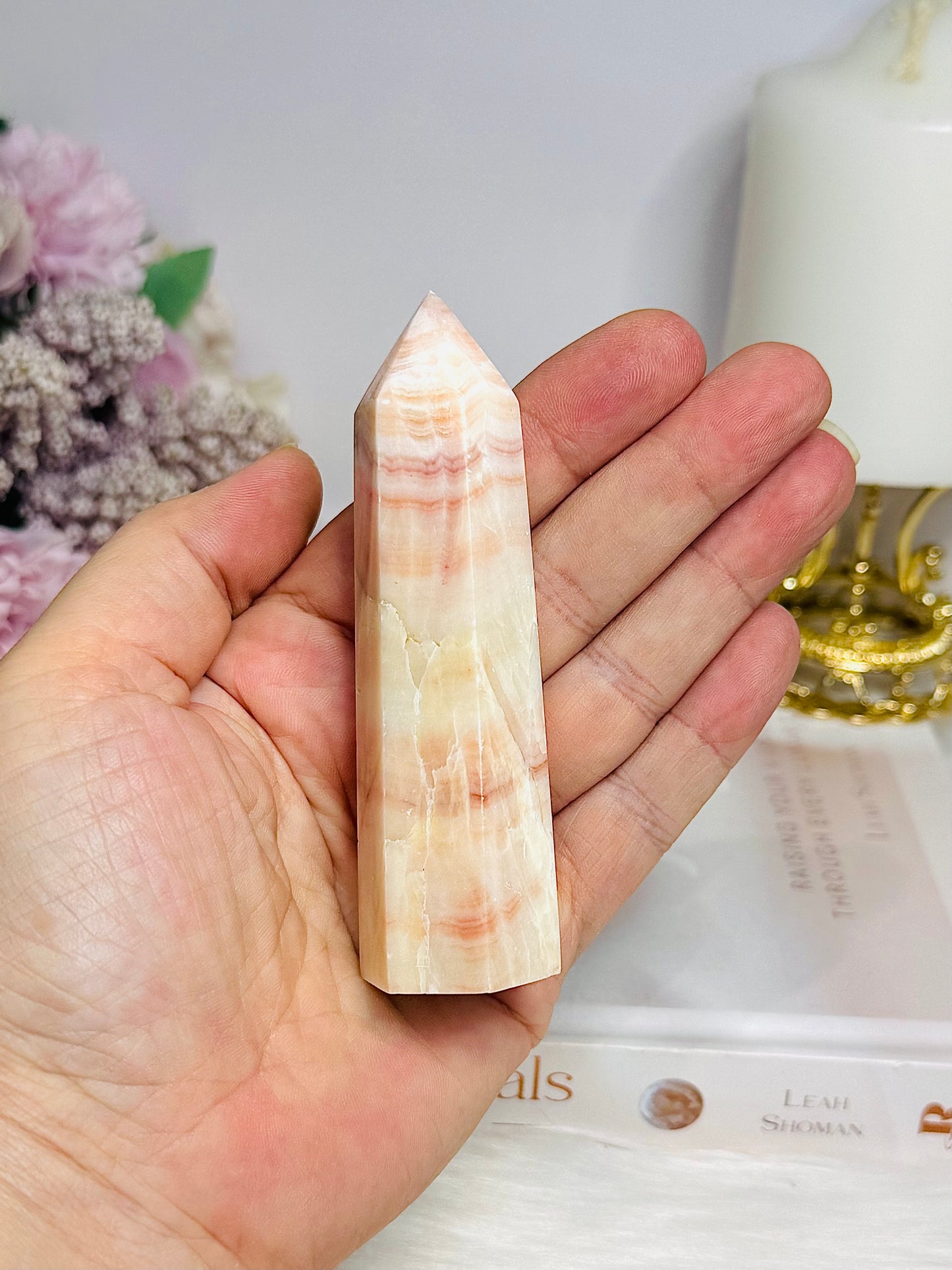 Pink Banded Calcite | Pork Stone Tower 9.5cm